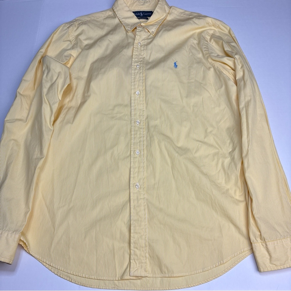 Ralph Lauren Men's 17 36/37 Dress Shirt Yellow White Stripes Long Sleeve Cotton